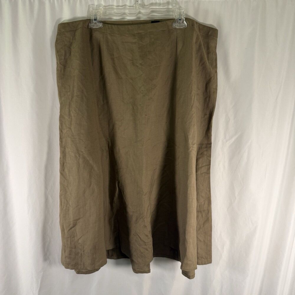Maggie Barnes Linen Blend Midi Skirt Women's 2X Brown Elastic Waist Pull On